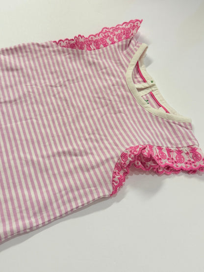 Mini Boden Pink Stripe Lace Flutter Top 4-5Y