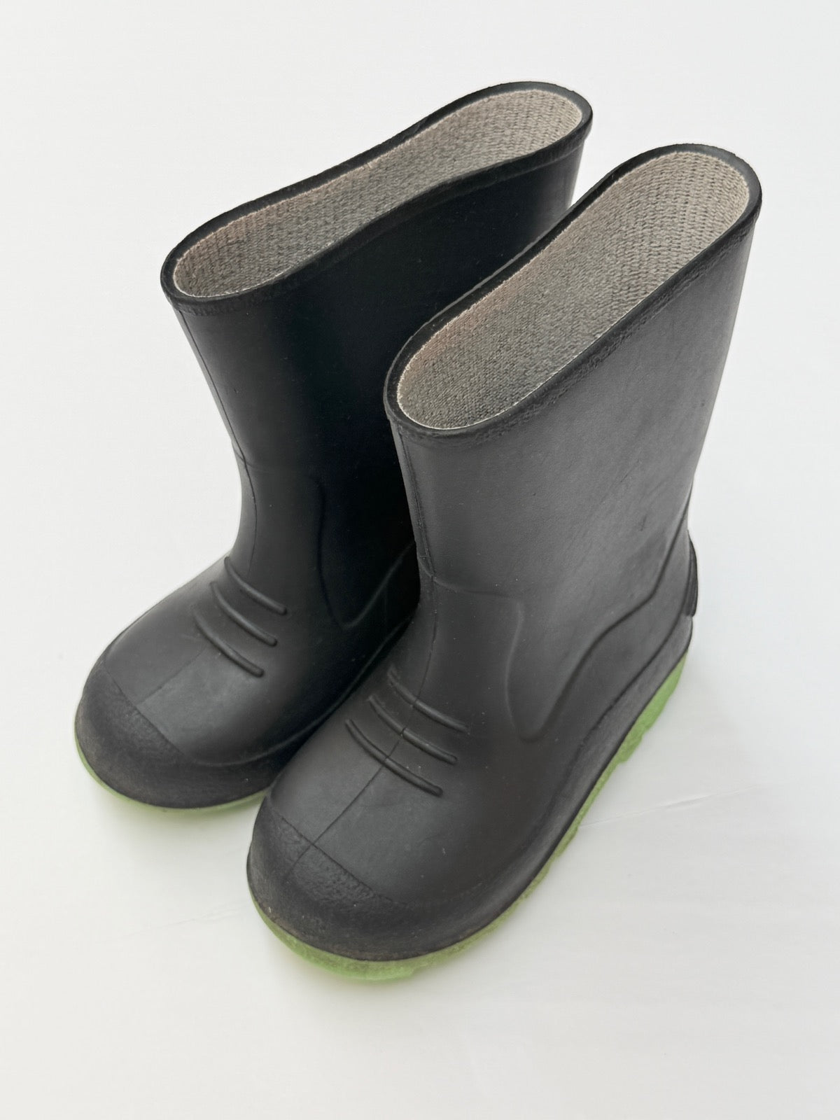Black Rain Boots with Green Sole Size 8