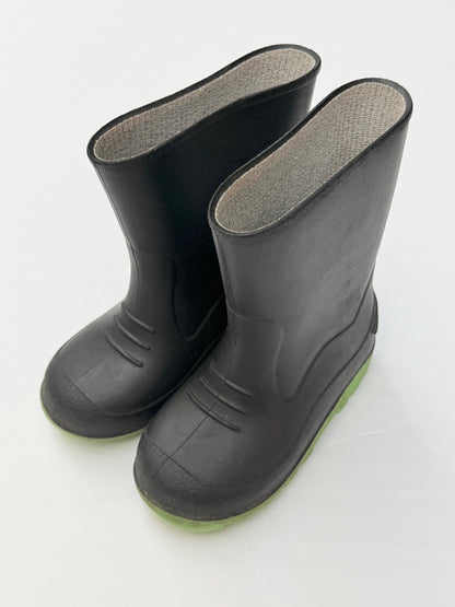 Black Rain Boots with Green Sole Size 8