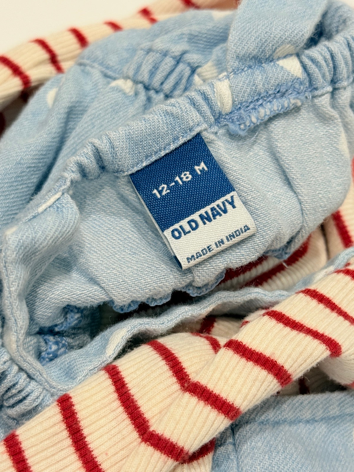 Old Navy Heart Denim Pinafore Stripe Set 12-18M