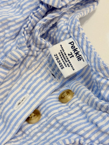 Pekkle Blue Seersucker Ruffle Tank Top 2T