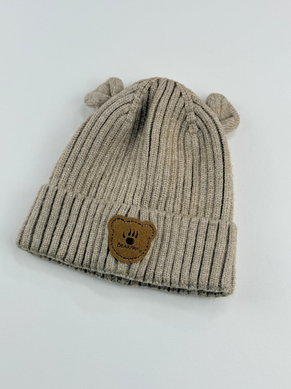 Bearpaw Beige Ribbed Bear Ears Beanie 12-24M