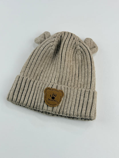 Bearpaw Beige Ribbed Bear Ears Beanie 12-24M