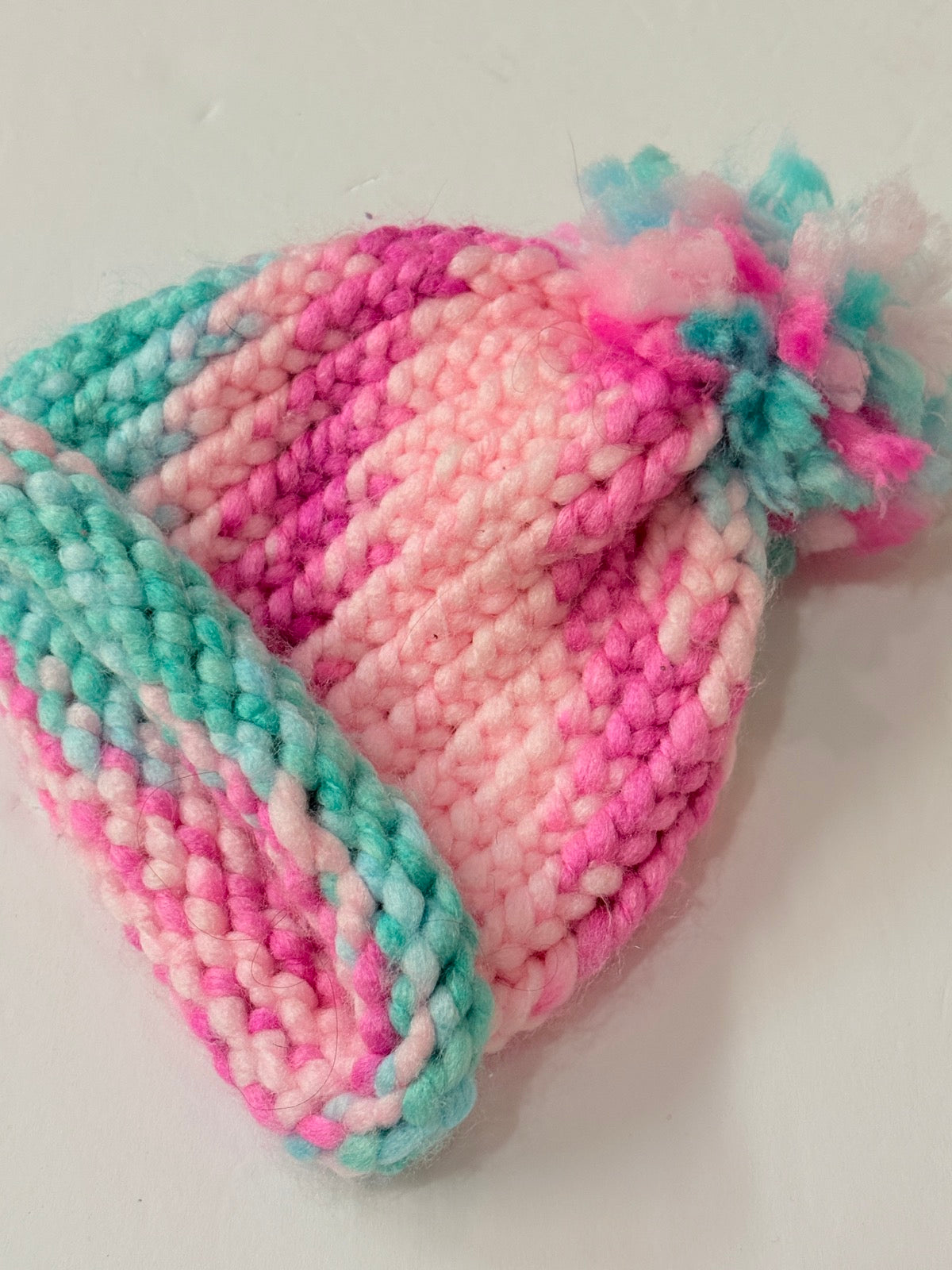 Handmade Knit Pom Pom Baby Hat 0-6M