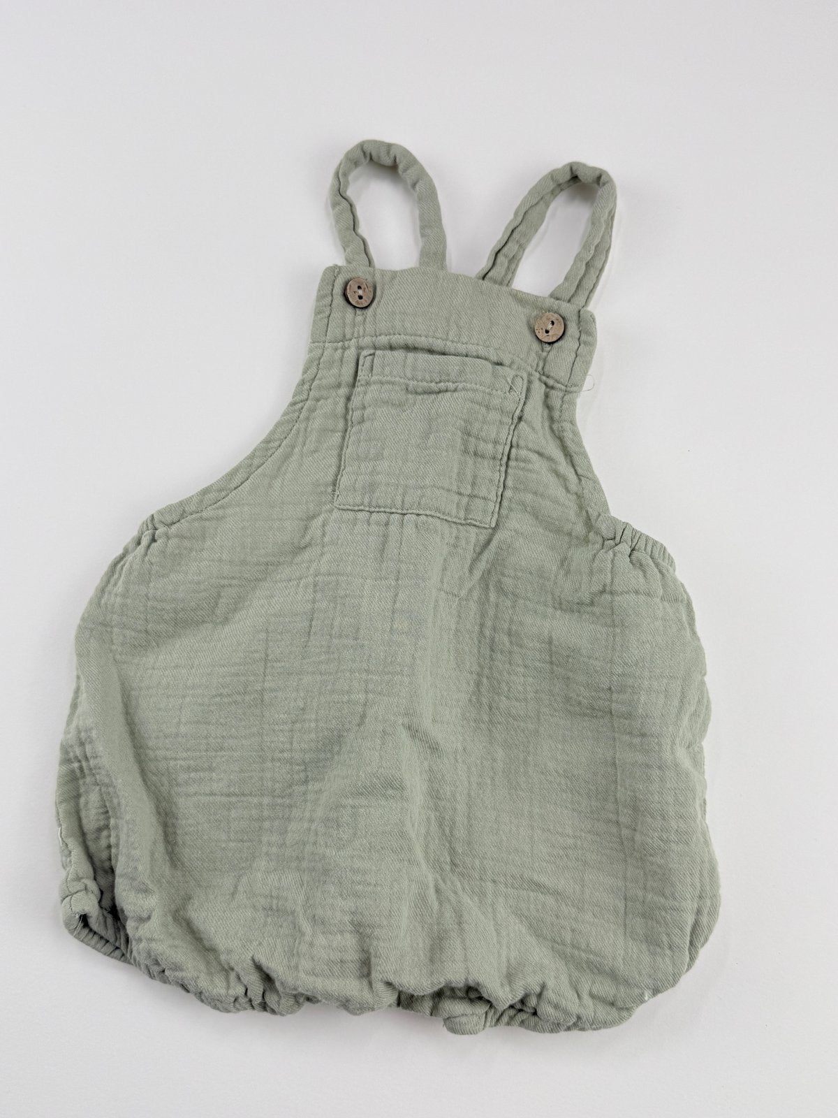 Quincy Mae Sage Green Muslin Romper 0-3M