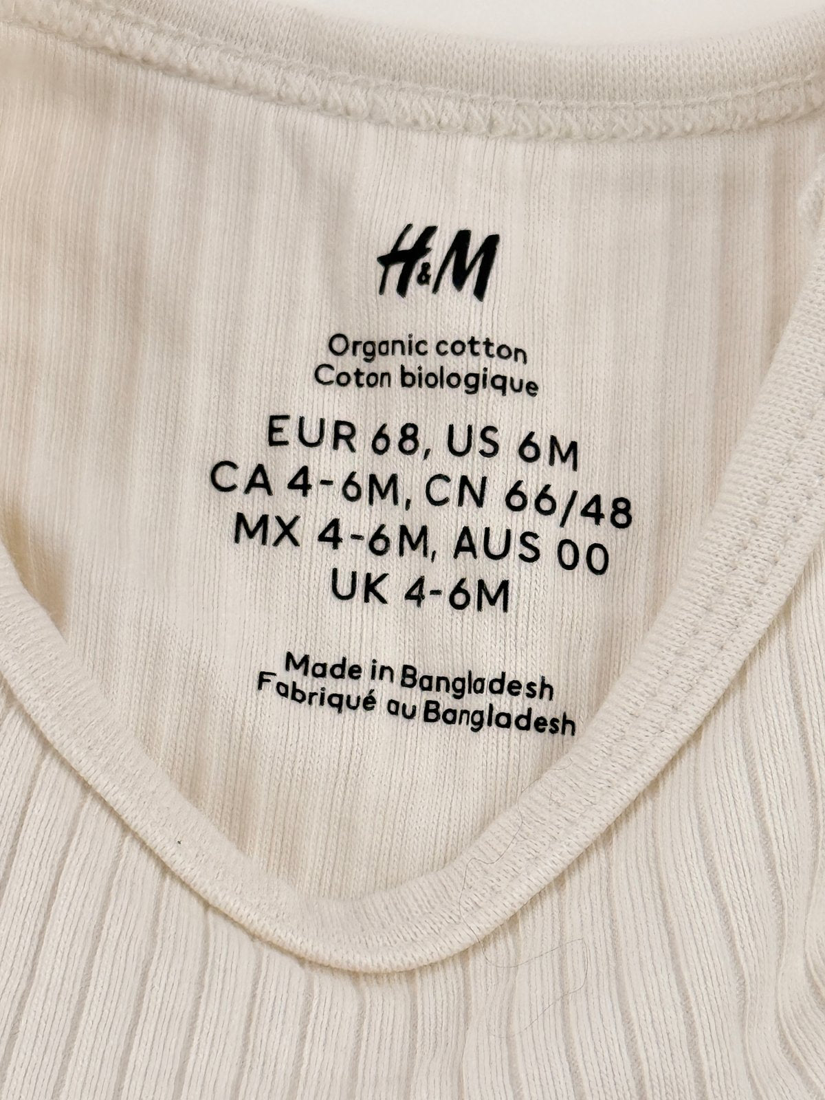 H&M Cream Ribbed Long Sleeve Bodysuit 4-6M