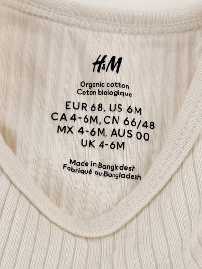 H&M Cream Ribbed Long Sleeve Bodysuit 4-6M