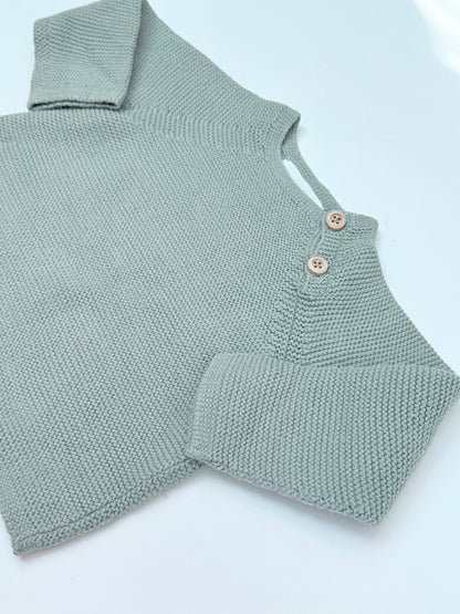Zara Sage Green Cotton Knit Sweater 6-9M
