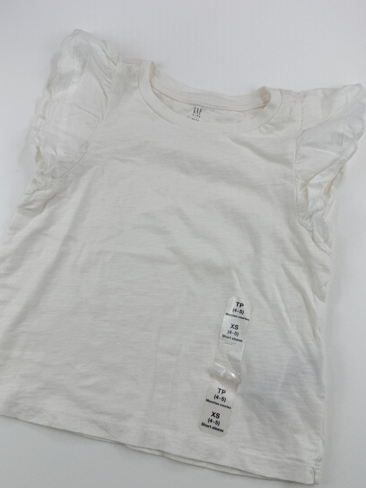 Gap Kids White Flutter Sleeve T-Shirt Size XS (4-5) 4-5Y