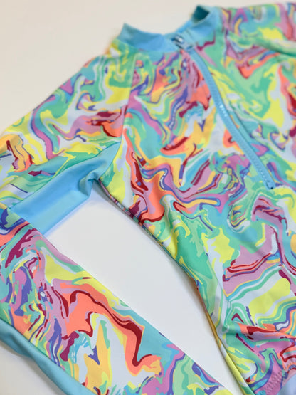 Limeapple Marble Print Long Sleeve Swimsuit Size 7