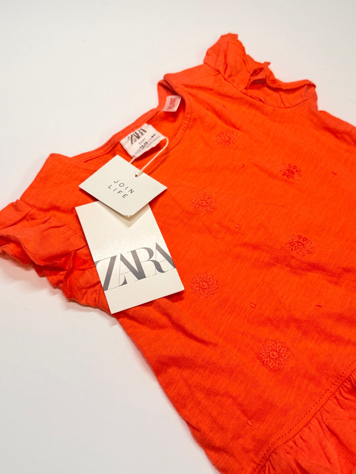 Zara Orange Ruffle Embroidered Top 12-18m