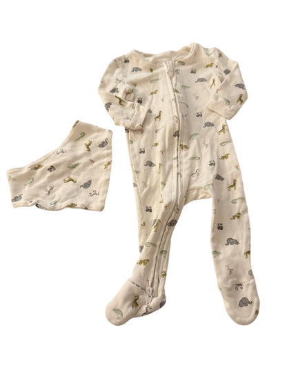 Baby Mack Organics Zoo Animal Sleeper & Bib Set 3/6M