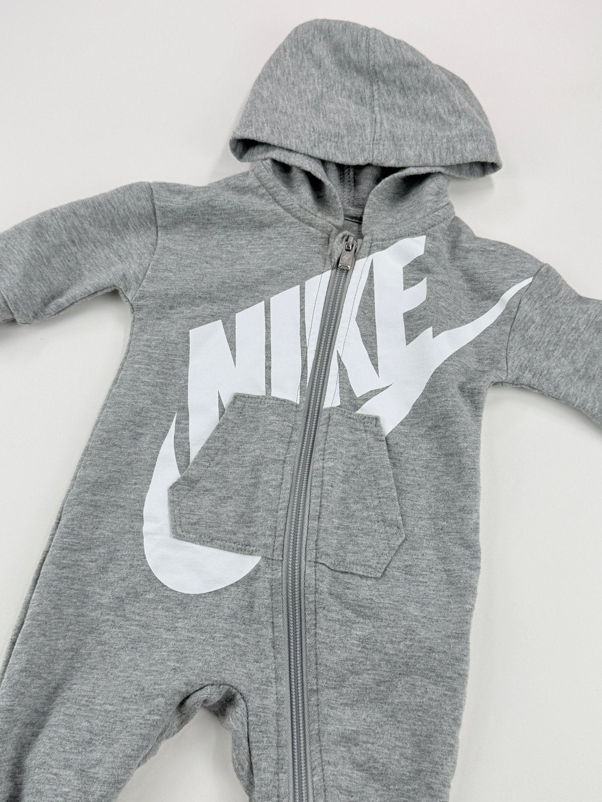 Nike Gray Hooded Zip-Up Romper 3M