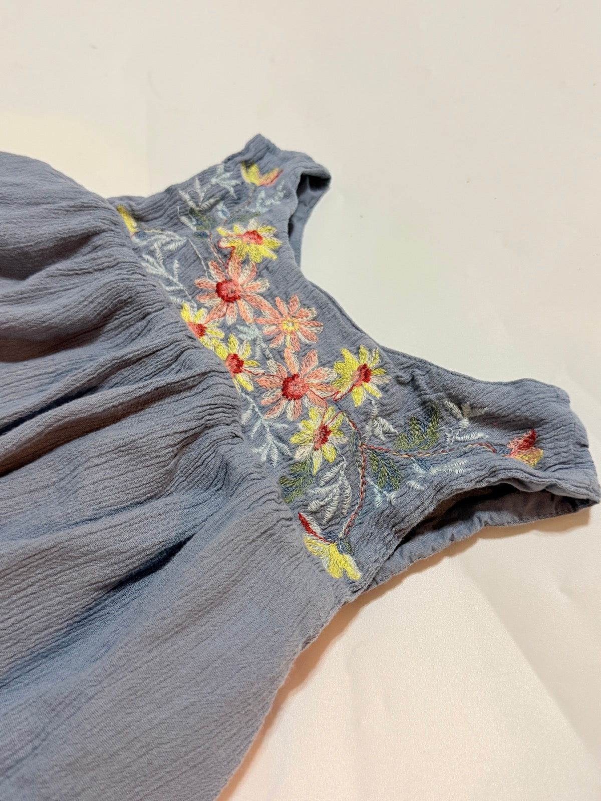 Gap Kids Floral Embroidered Blue Dress Size 8-9