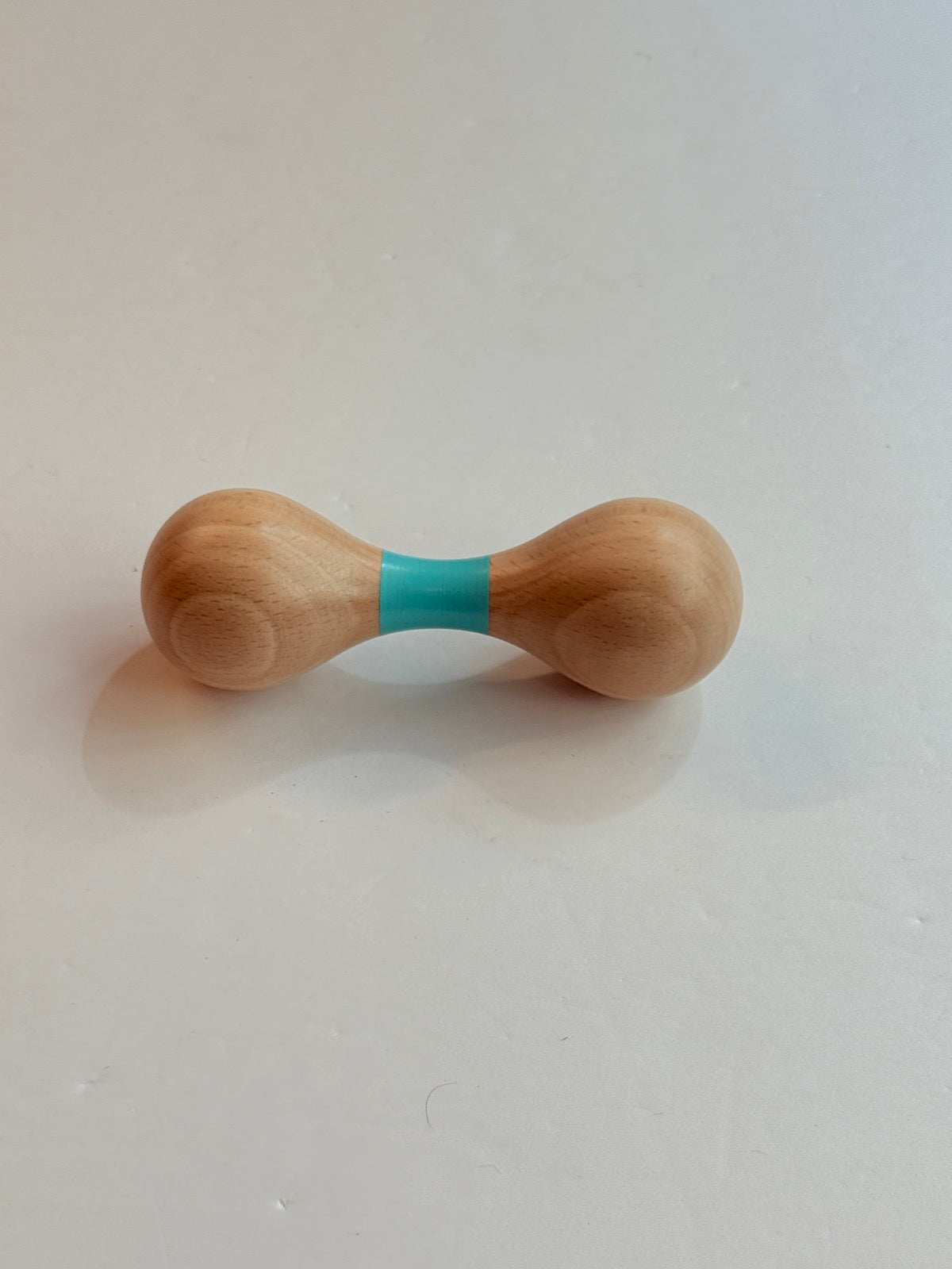 Wooden Baby Rattle Dumbbell Shape Teal