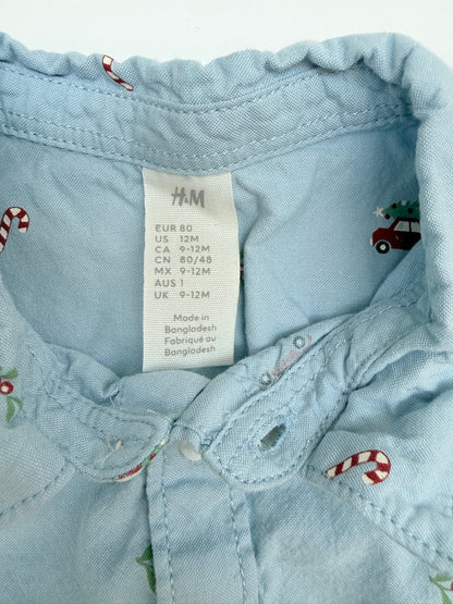 H&M Holiday Print Button-Up Shirt 12M