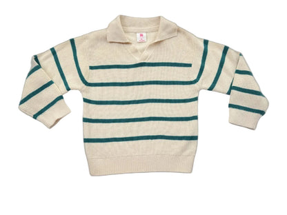 Hema Cream Green Stripe Knit Sweater 3/4Y