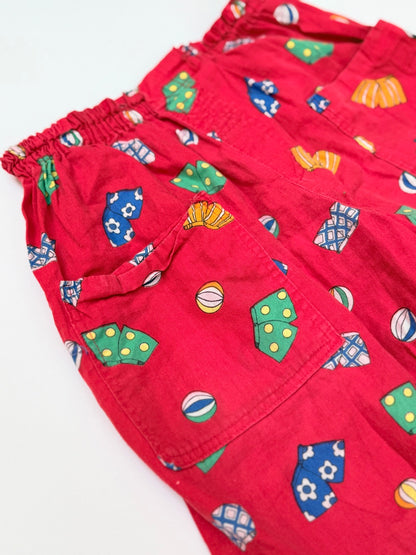 Red Novelty Print Elastic Waist Kids Pants 5Y