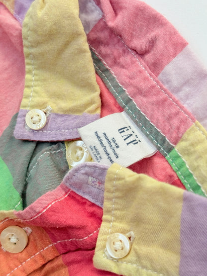 Gap Rainbow Plaid Button-Up Shirt 12-18m