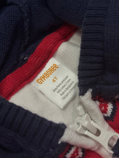 Gymboree Apple Fair Isle Zip Hoodie 4T