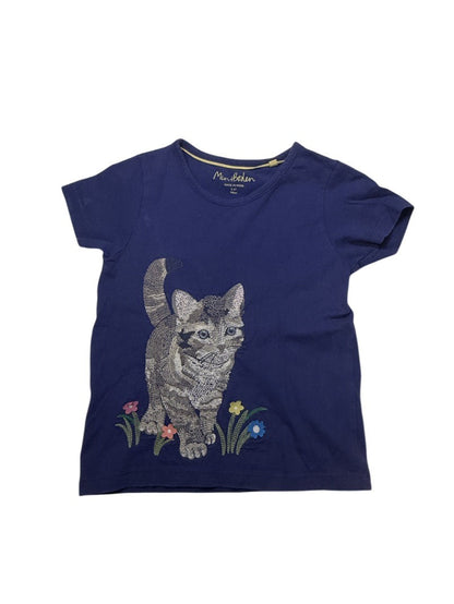 Mini Boden Blue Cat Embroidered T-Shirt 5-6Y