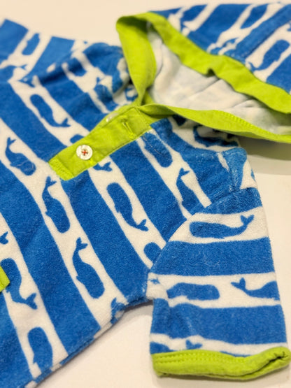 Hatley Whale Print Lined Terry Hooded Romper 3-6M