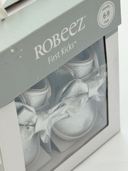 NWT - Robeez First Kicks Silver Bow Booties 6-9M