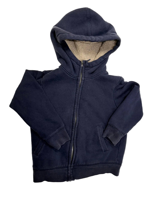 Sweat à capuche zippé Uniqlo doublé sherpa, bleu marine, taille 5-6 ans