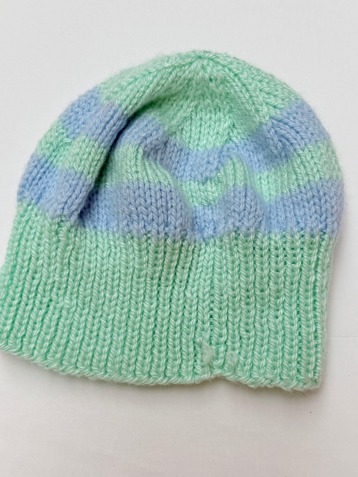 Green Blue Striped Knit Beanie Hat 0-12m