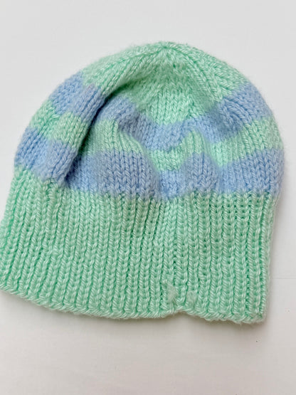 Green Blue Striped Knit Beanie Hat 0-12m