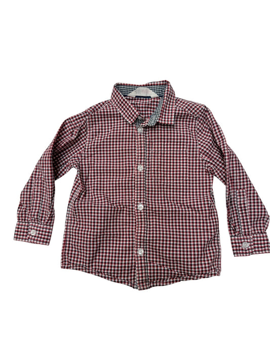 H&M Red Plaid Button-Up Shirt 2-3Y
