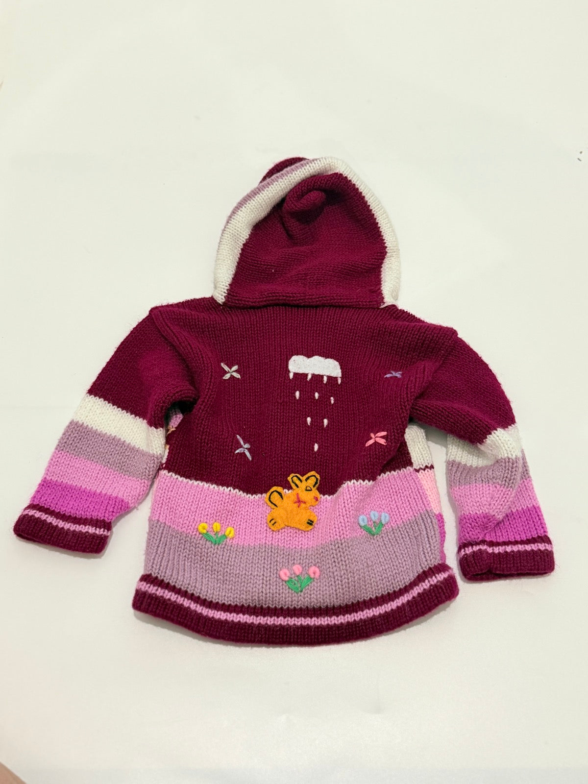 Knit Hooded Zip Jacket Animal Embroidery 1/2Y