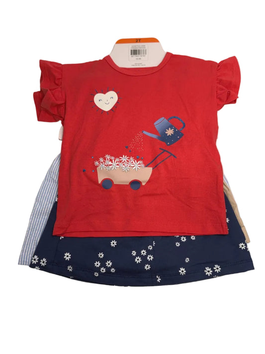 Pekkle 4-Piece Top Shorts Skirt Set 2T