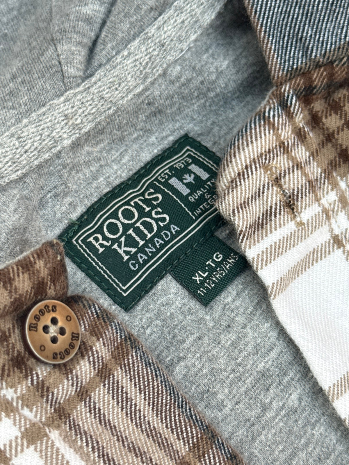 Roots Kids Plaid Hooded Flannel Shirt XL 11-12