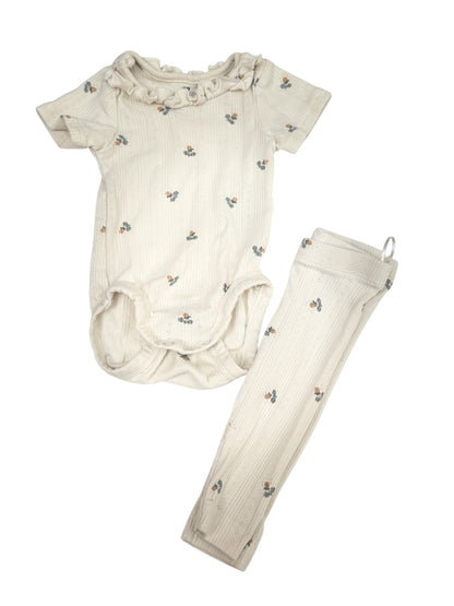 H&M Floral Pointelle Bodysuit & Leggings Set NB
