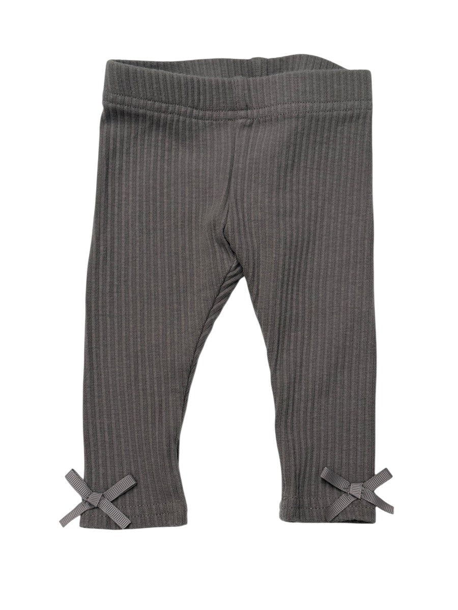 Gray Ribbed Bow Leggings 0-3M