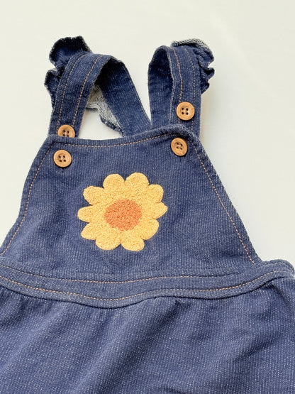 Pekkle Denim Sunflower Overall Dress 12M