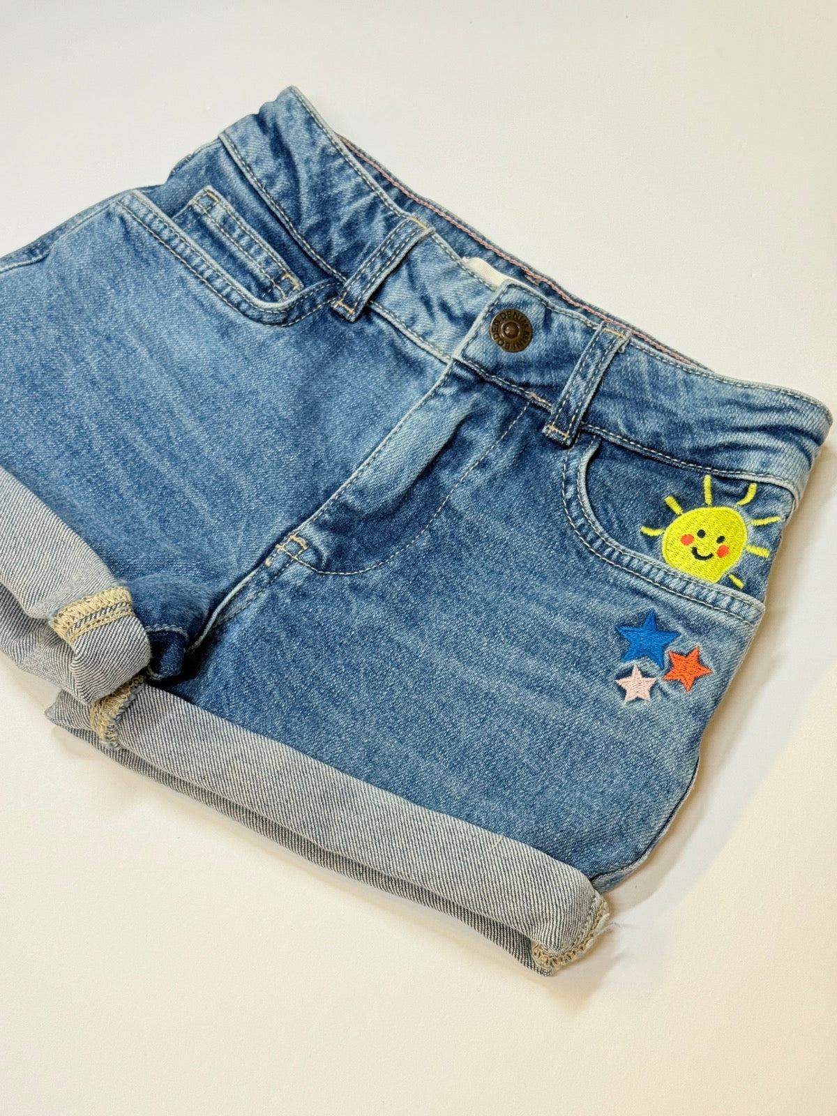 Mini Boden Embroidered Denim Shorts Size 6Y