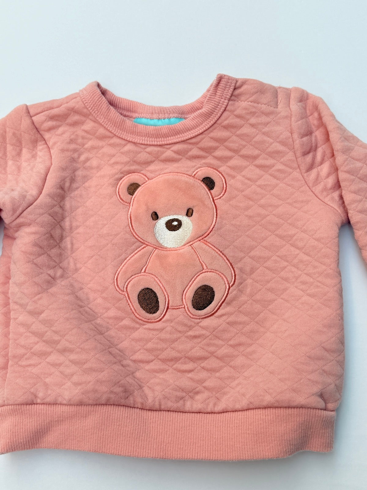 Pekkle Pink Quilted Teddy Bear Sweatshirt 6M