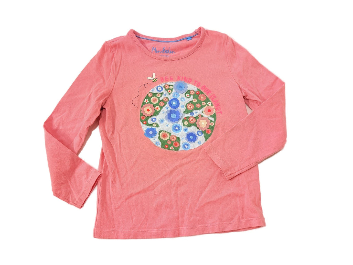 Mini Boden Bee Kind Planet Pink Top 5-6Y