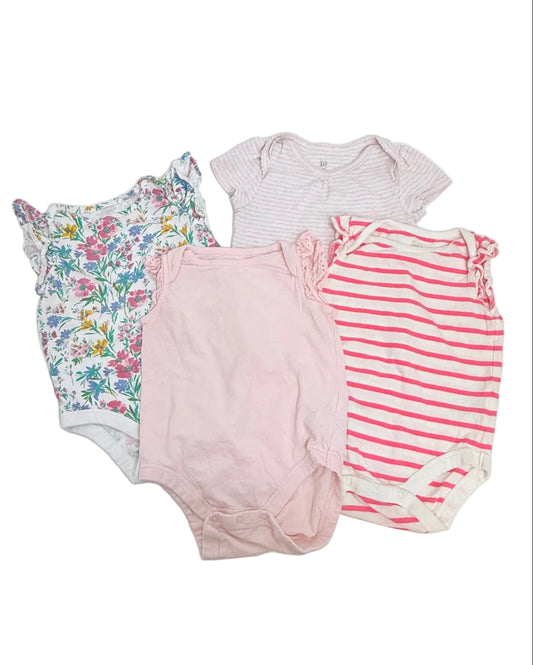 Gap Floral & Striped Onesie / Bodysuit 4pc Bundle 12-18m