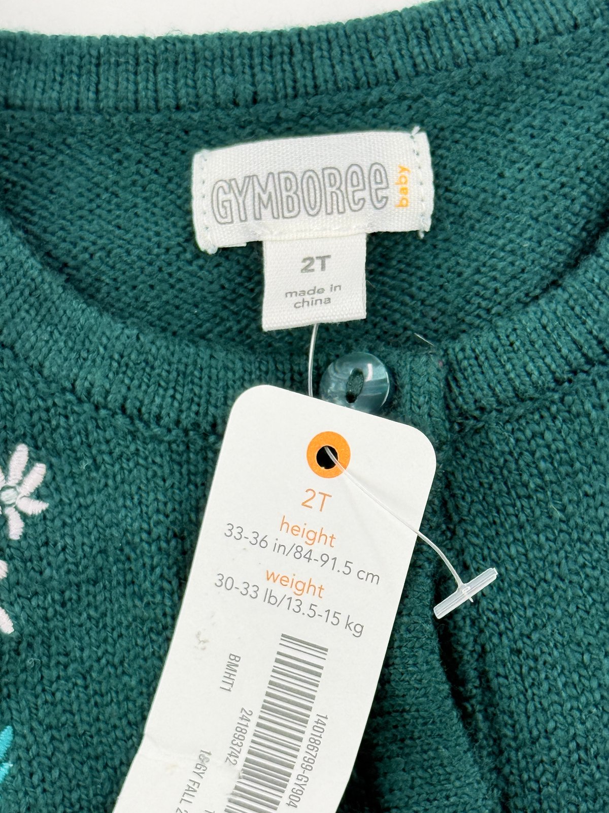 NWT - Gymboree Baby Green Embroidered Cardigan 2T