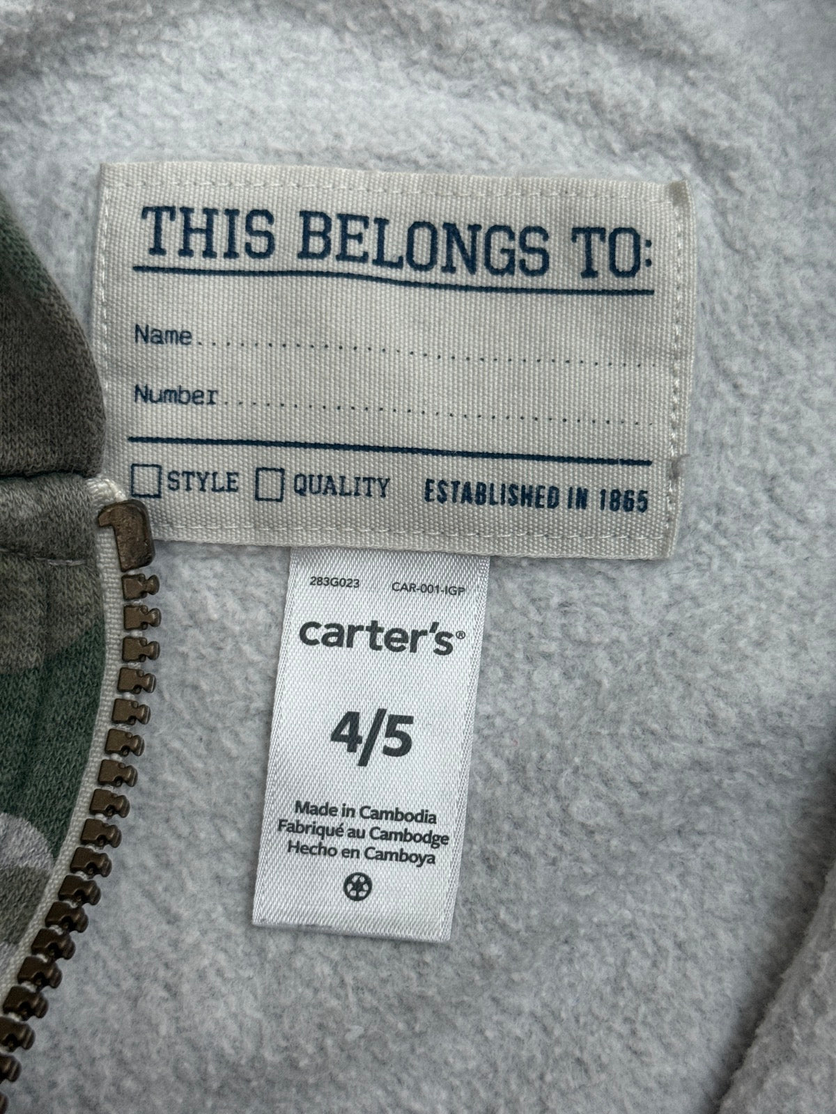 Carter's Camo Zip-Up Hoodie 4-5