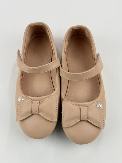 Beige Pearl Bow Mary Jane Flats US12