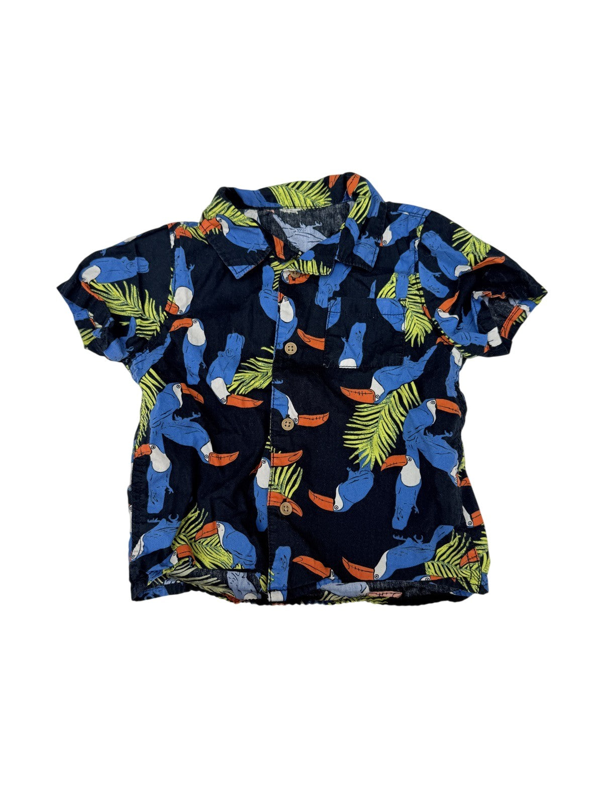Toucan Print Button-Up Short Sleeve Shirt 18-24m