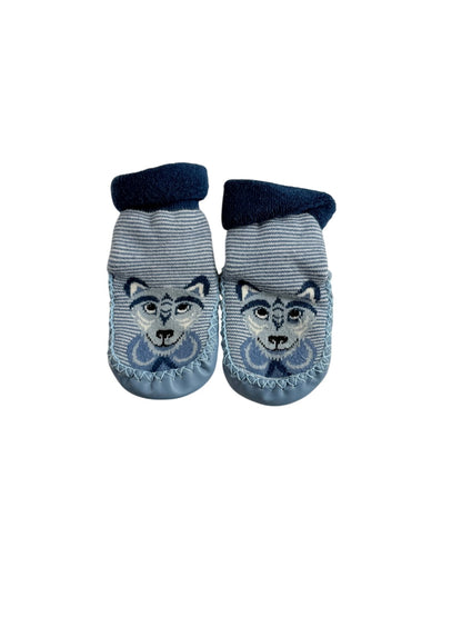 Blue Striped Wolf Moccasin Slipper Socks