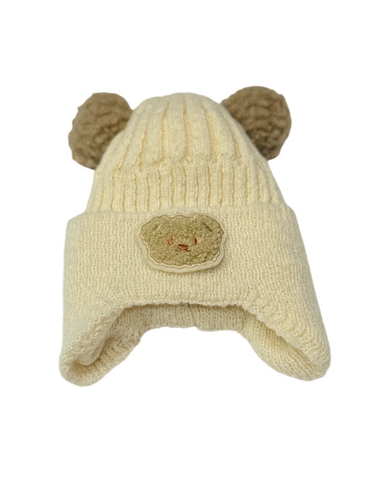 Cream Knit Baby Bear Ear Flap Hat