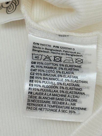H&M Adorables White Ribbed Henley Top 3/4T