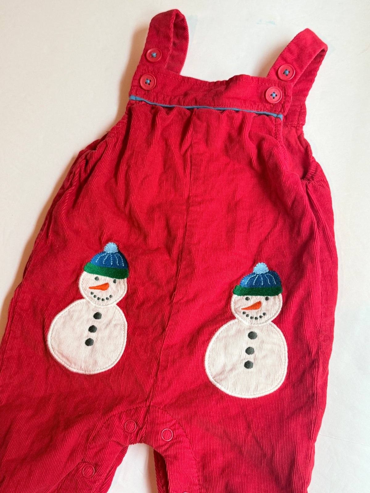BabyBoden Red Corduroy Snowman Overalls 6-9M