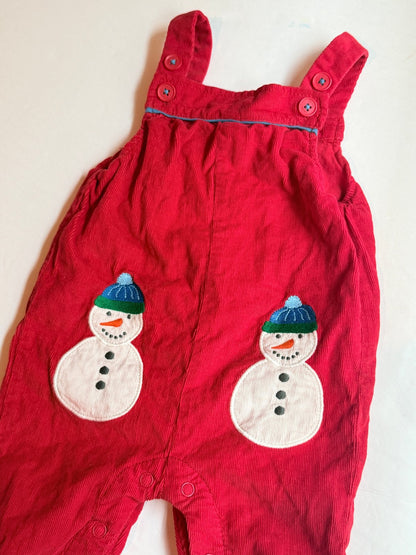 BabyBoden Red Corduroy Snowman Overalls 6-9M